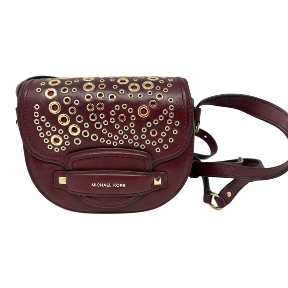 MICHAEL MICHAEL KORS Cary Small Grommeted Leather Saddle Bag Crossbody NEW $278 - Picture 1 of 16